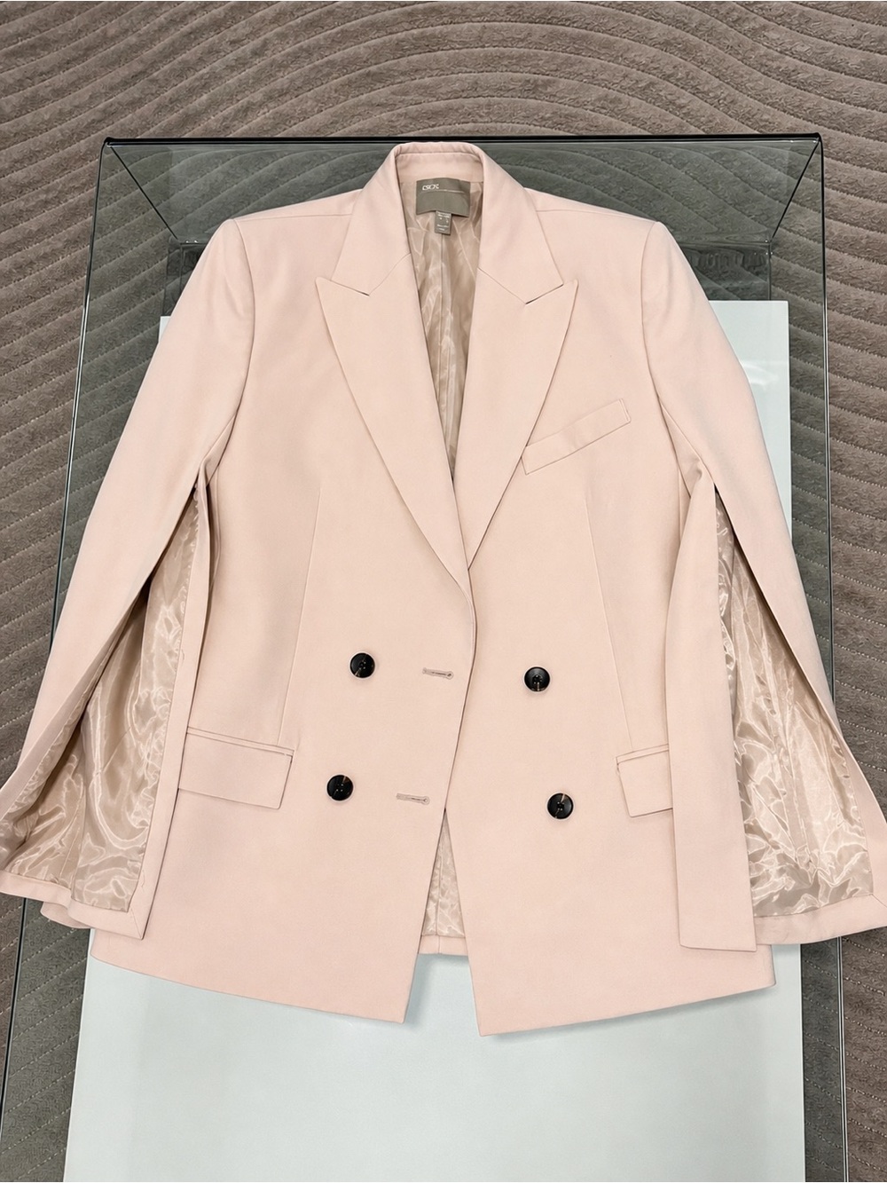 ASOS Beige Double-Breasted Blazer with Split Sleeves – Chic Tailored